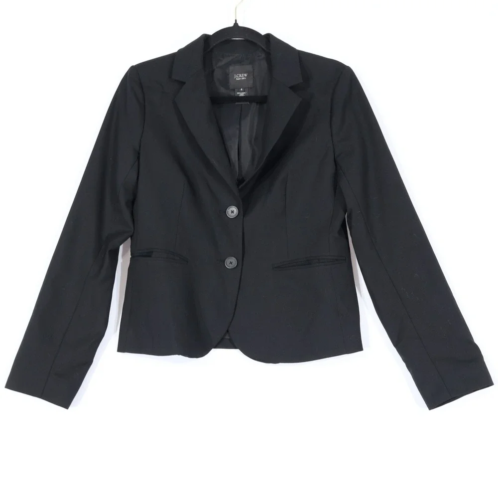 J.Crew Super 120s Wool Blazer Womens 4 Black Two-Button Professional Career